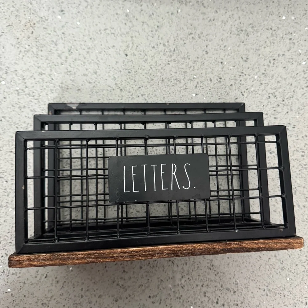 Rae Dunn Black Metal Wire Letter Holder with Wood Base